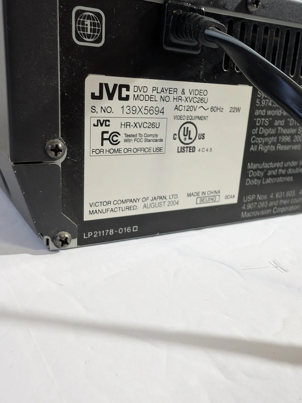 JVC Hi-Fi VCR/DVD Combo _ With Remote